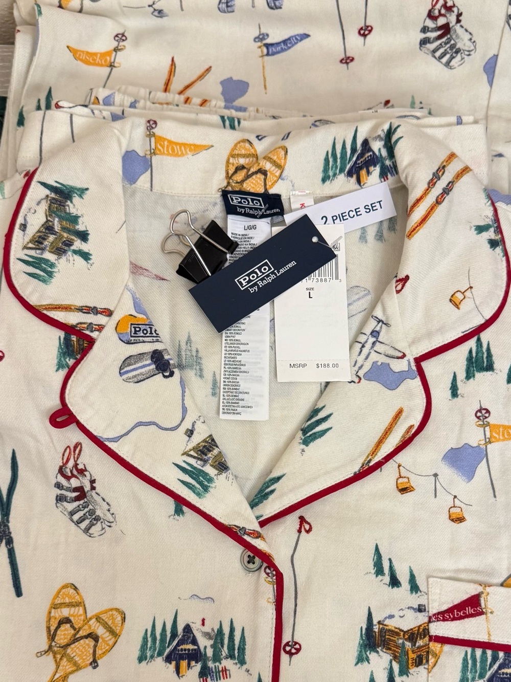 🛍🛍 BRAND NEW!! POLO RALPH LAUREN COZY FLANNEL TRAVELER SKI PRINT 2-PC PJs